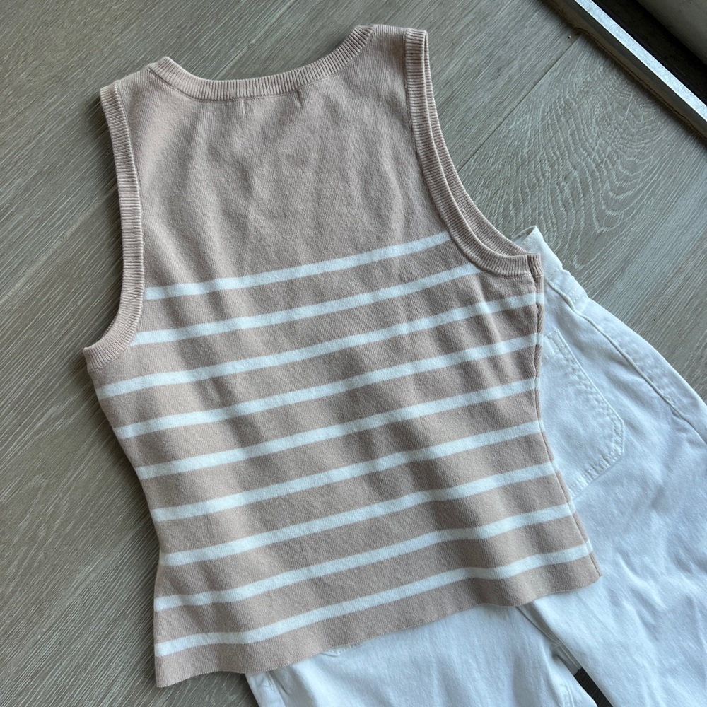 Minimalist Striped Tank Top in Tan and White - Picture 6 of 6
